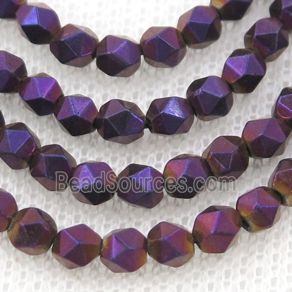 Purple Hematite Beads Cut Round Electroplated