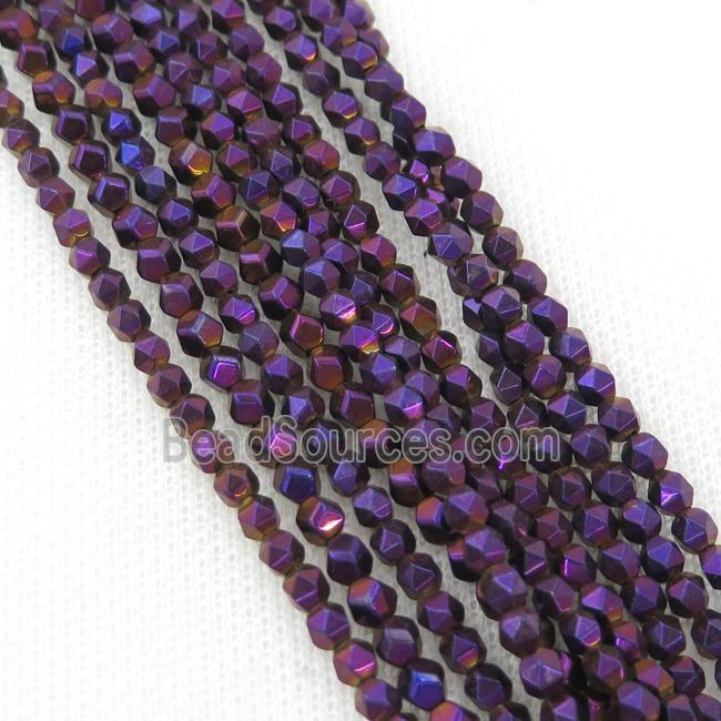 Purple Hematite Beads Cut Round Electroplated