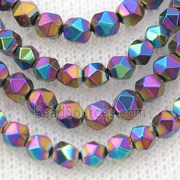 Rainbow Hematite Beads Cut Round Electroplated