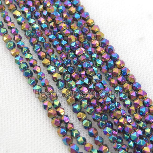 Rainbow Hematite Beads Cut Round Electroplated