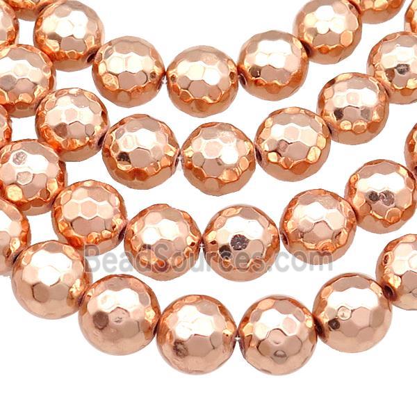 Hematite Beads Faceted Round Rose Gold