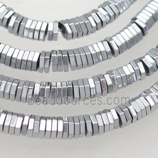 Hematite Hexagon Beads Platinum Electroplated