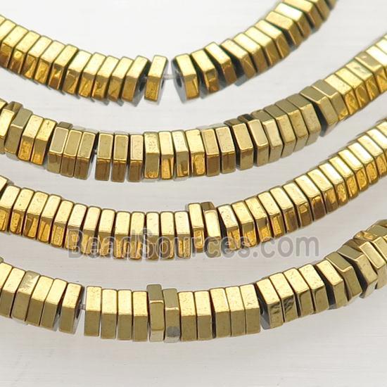 Hematite Hexagon Beads Gold Electroplated