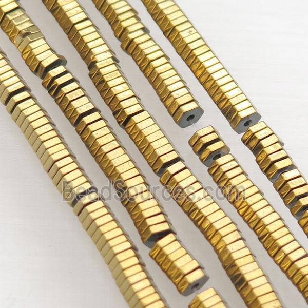 Hematite Hexagon Beads Gold Electroplated