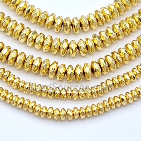 Hematite Beads Faceted Rondelle Shiny Gold