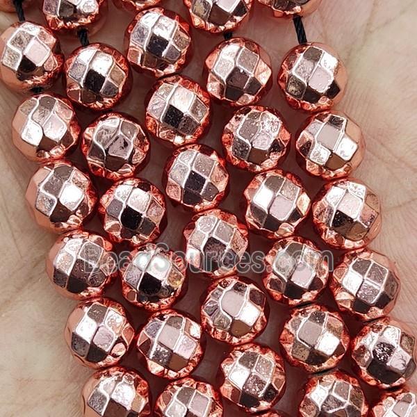 Hematite Beads Faceted Round Rose Gold