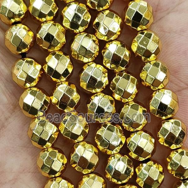 Hematite Beads Faceted Round Shine Gold