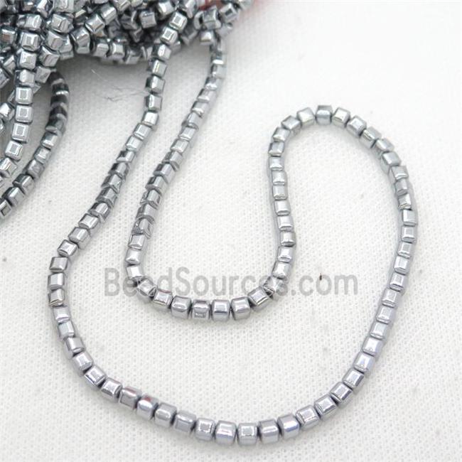 Hematite Cube Beads Faceted Platinum Electroplated