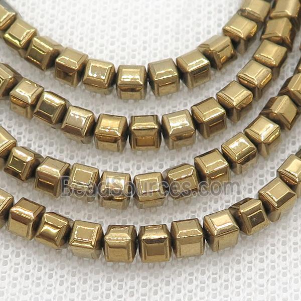 Hematite Cube Beads Faceted Gold Electroplated