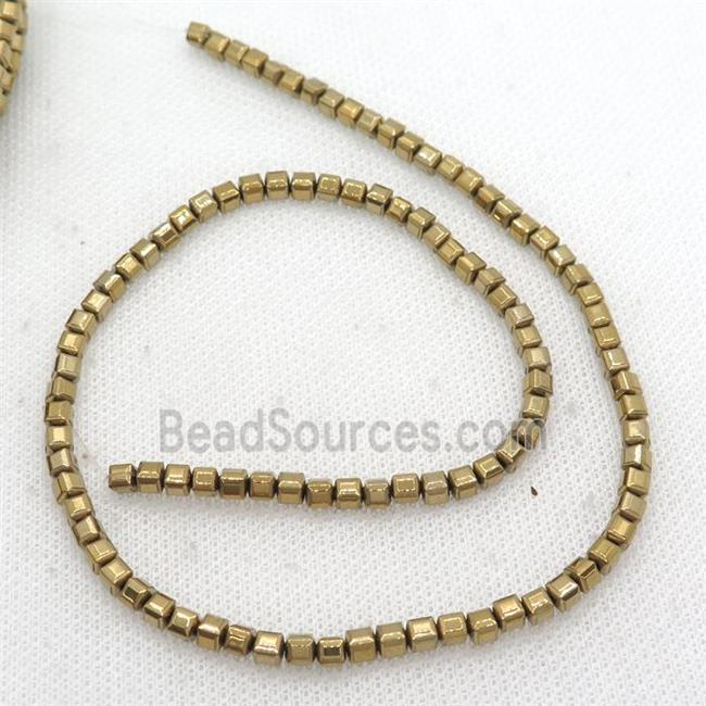 Hematite Cube Beads Faceted Gold Electroplated