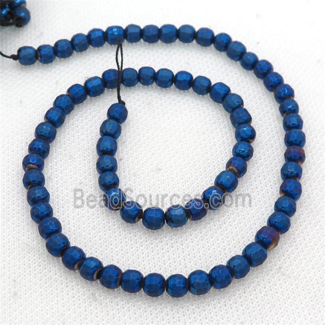 Hematite Beads Faceted Round Blue Electroplated