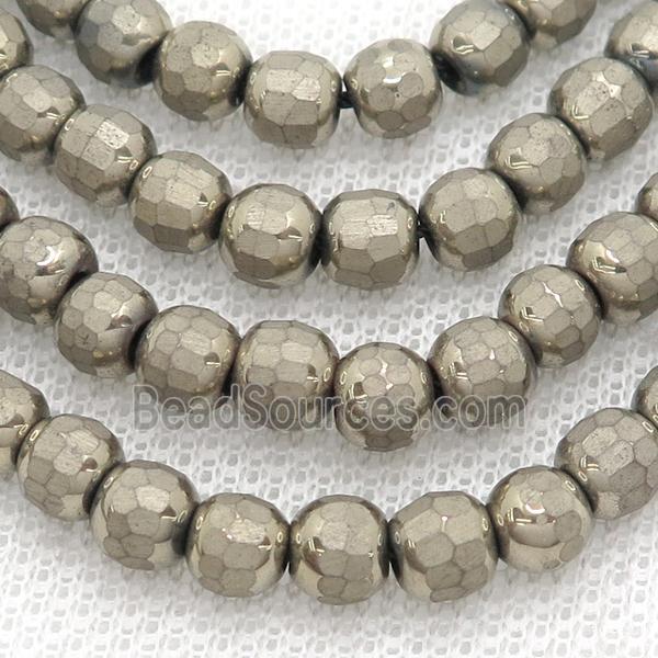 Hematite Beads Faceted Round Pyrite Color