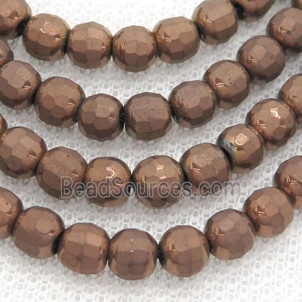 Hematite Beads Faceted Round Brown