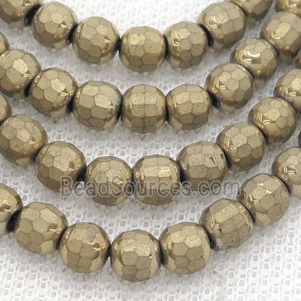 Hematite Beads Faceted Round Lt.Gold