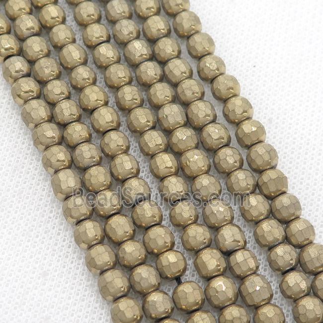 Hematite Beads Faceted Round Lt.Gold