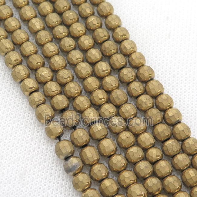 Gold Hematite Beads Faceted Round