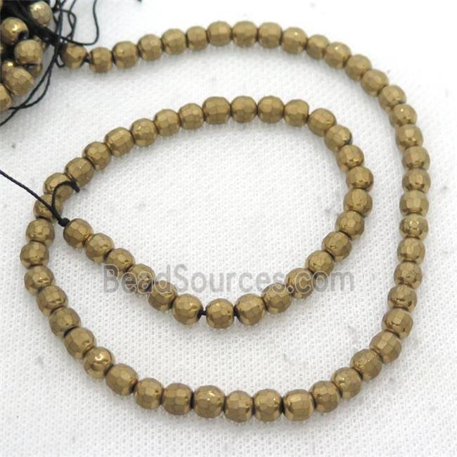 Gold Hematite Beads Faceted Round