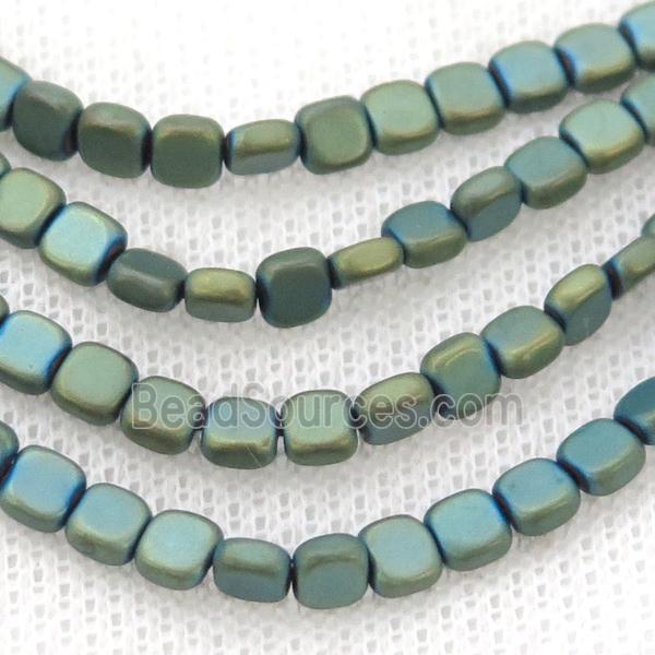 Green Hematite Beads Square Matte