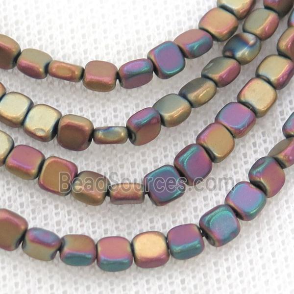 Rainbow Hematite Beads Square Matte