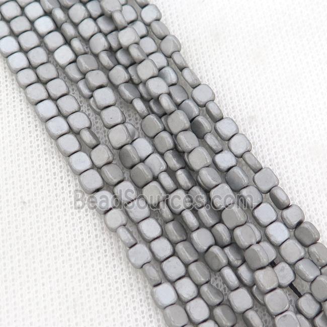 Hematite Beads Square Matte Platinum