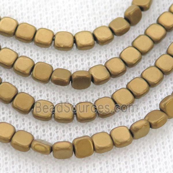 Hematite Beads Square Matte Gold