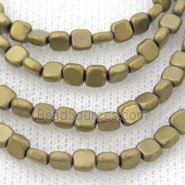 Hematite Beads Square Matte Pyrite Color