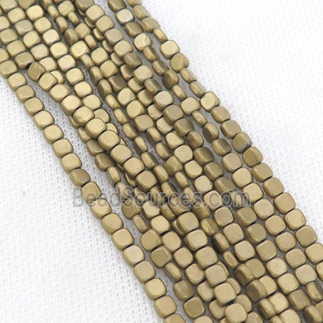 Hematite Beads Square Matte Pyrite Color