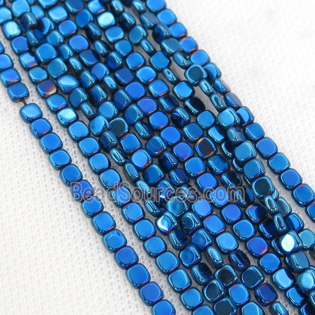 Blue Hematite Beads Square Electroplated