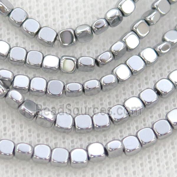 Hematite Beads Square Platinum Electroplated