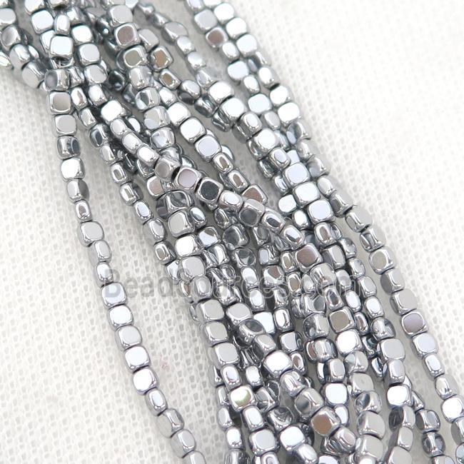 Hematite Beads Square Platinum Electroplated