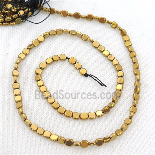 Gold Hematite Beads Square Electroplated