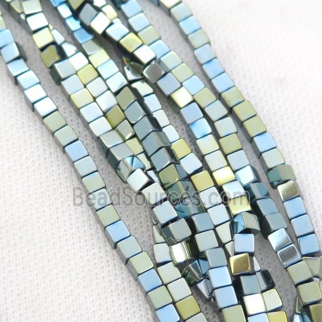 Green Blue Hematite Cube Beads