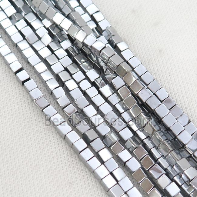 Hematite Cube Beads Platinum Electroplated