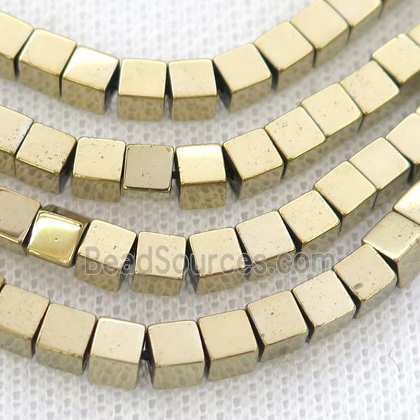 Gold Hematite Cube Beads