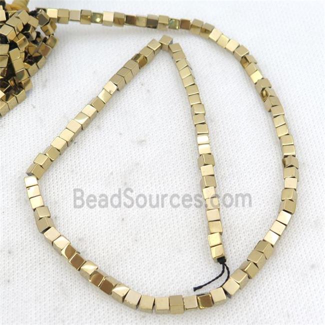 Gold Hematite Cube Beads