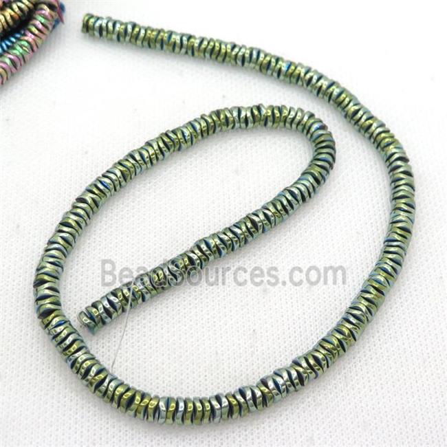 Hematite Heishi Spacer Beads Twist Green Electroplated