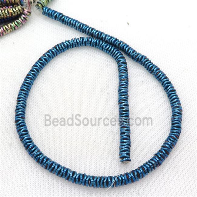 Hematite Heishi Spacer Beads Twist Blue Electroplated