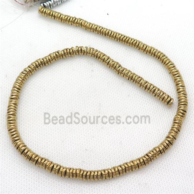 Gold Hematite Heishi Spacer Beads Twist Electroplated