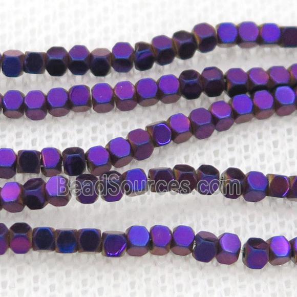 Purple Hematite Beads Faceted Cube Electroplated