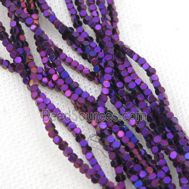 Purple Hematite Beads Faceted Cube Electroplated