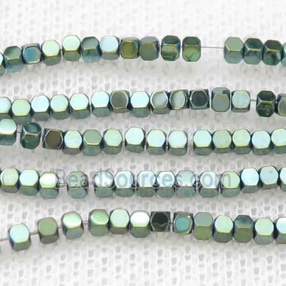 Green Hematite Beads Faceted Cube