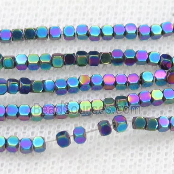 Rainbow Hematite Beads Faceted Cube