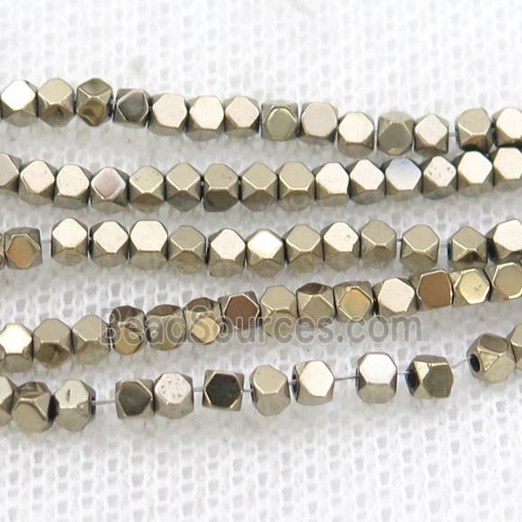 Lt.Gold Hematite Beads Faceted Cube