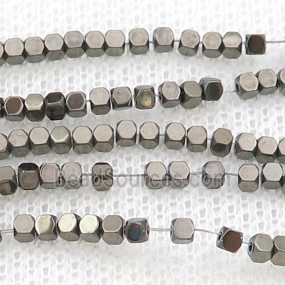 Hematite Beads Faceted Cube Pyrite Color