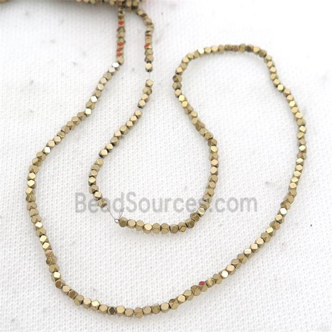 Gold Hematite Beads Faceted Cube Electroplated