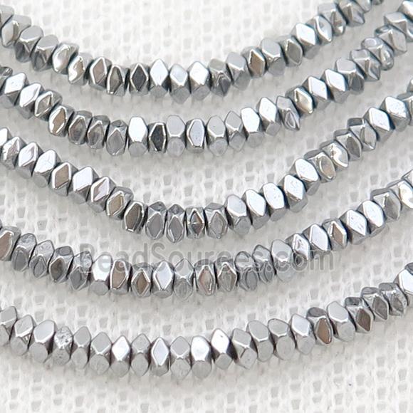 Hematite Spacer Beads Faceted Square Platinum