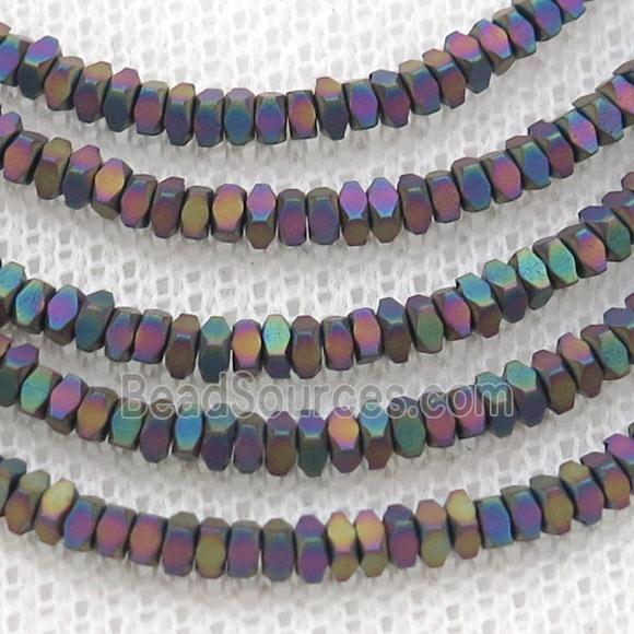 Rainbow Hematite Spacer Beads Faceted Square Matte