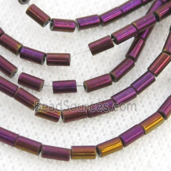 Purple Hematite Tube Beads Electroplated