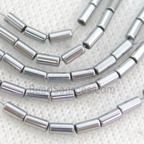 Hematite Tube Beads Platinum Electroplated