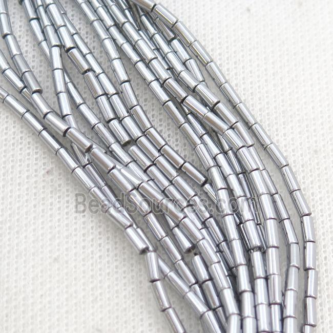 Hematite Tube Beads Platinum Electroplated